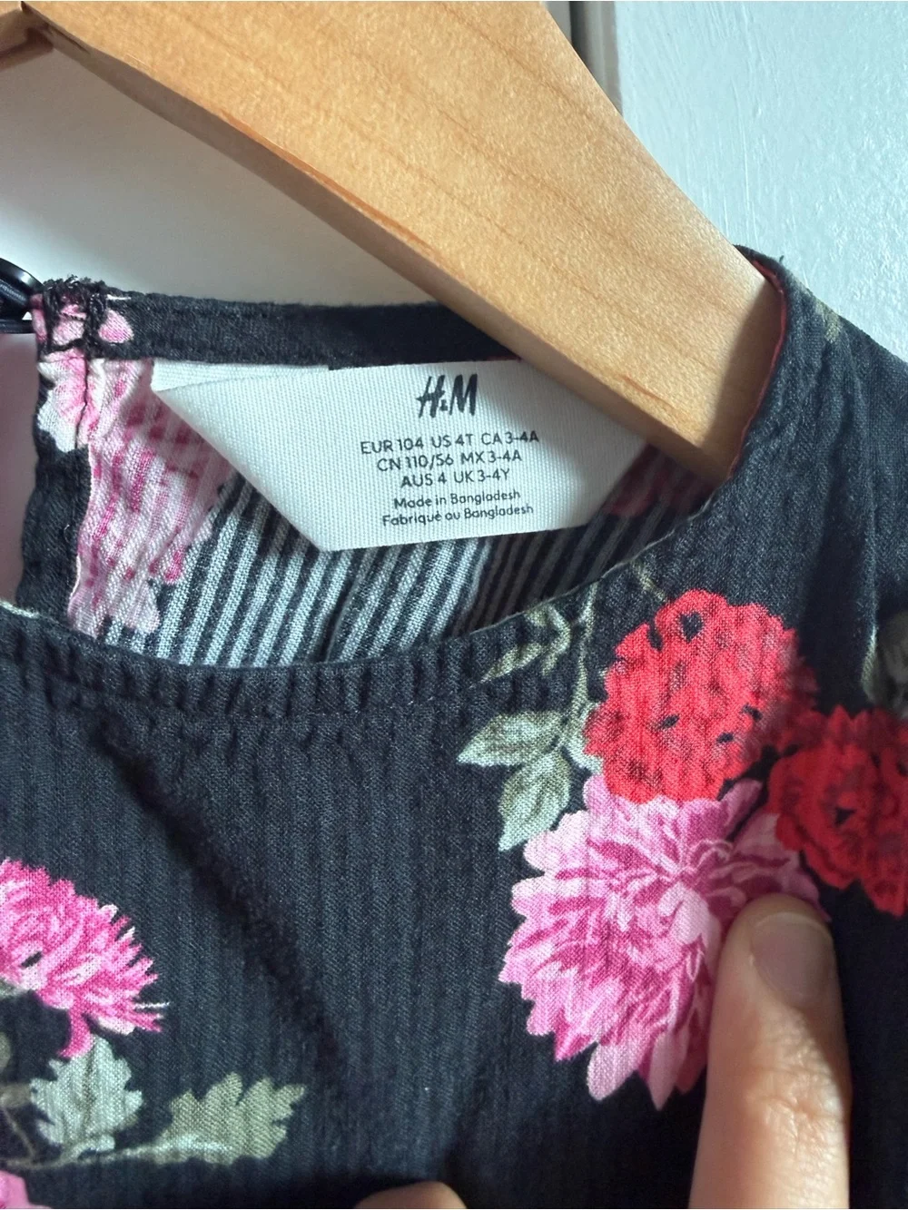 H&M Black Floral Puff-Sleeve Dress with Pink, Red & Yellow Flowers